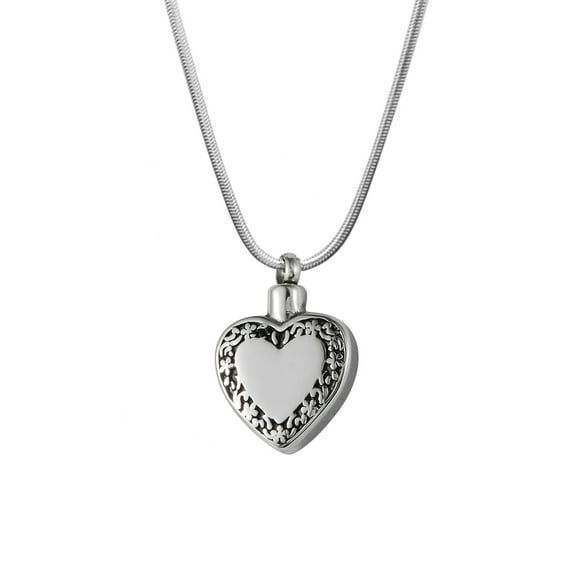 Anavia Silver Floral Heart Keepsake Memorial Necklace Cremation Necklace for Ashes With Free Funnel Kit and Jewelry Box