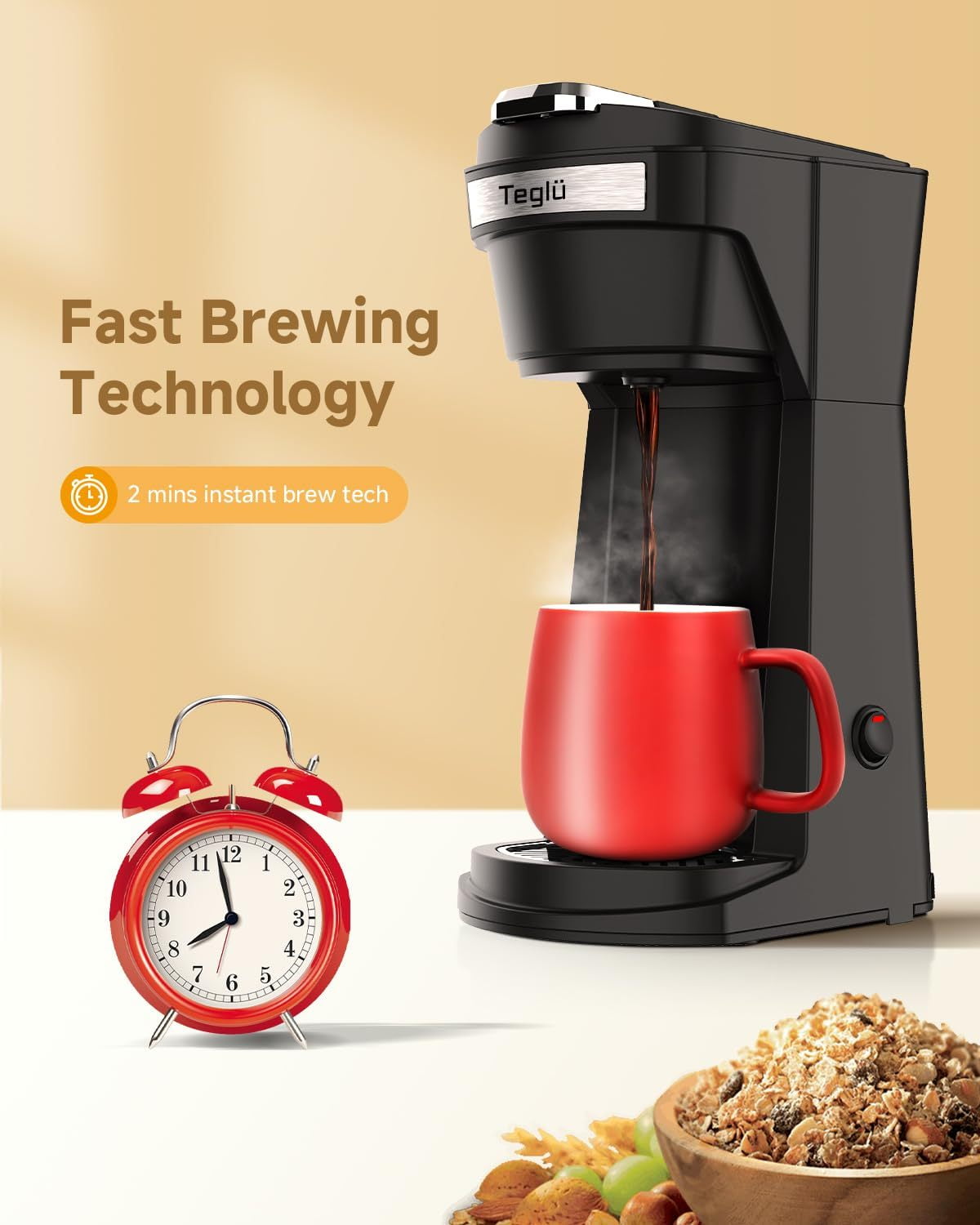 Single Serve Coffee Maker for K Cup Pod & Ground Coffee 2 in 1, K Cup Coffee Machine 14 oz Brew Size, Mini Single Cup Coffee Pod Fast Brew, Reusable Filter, Black