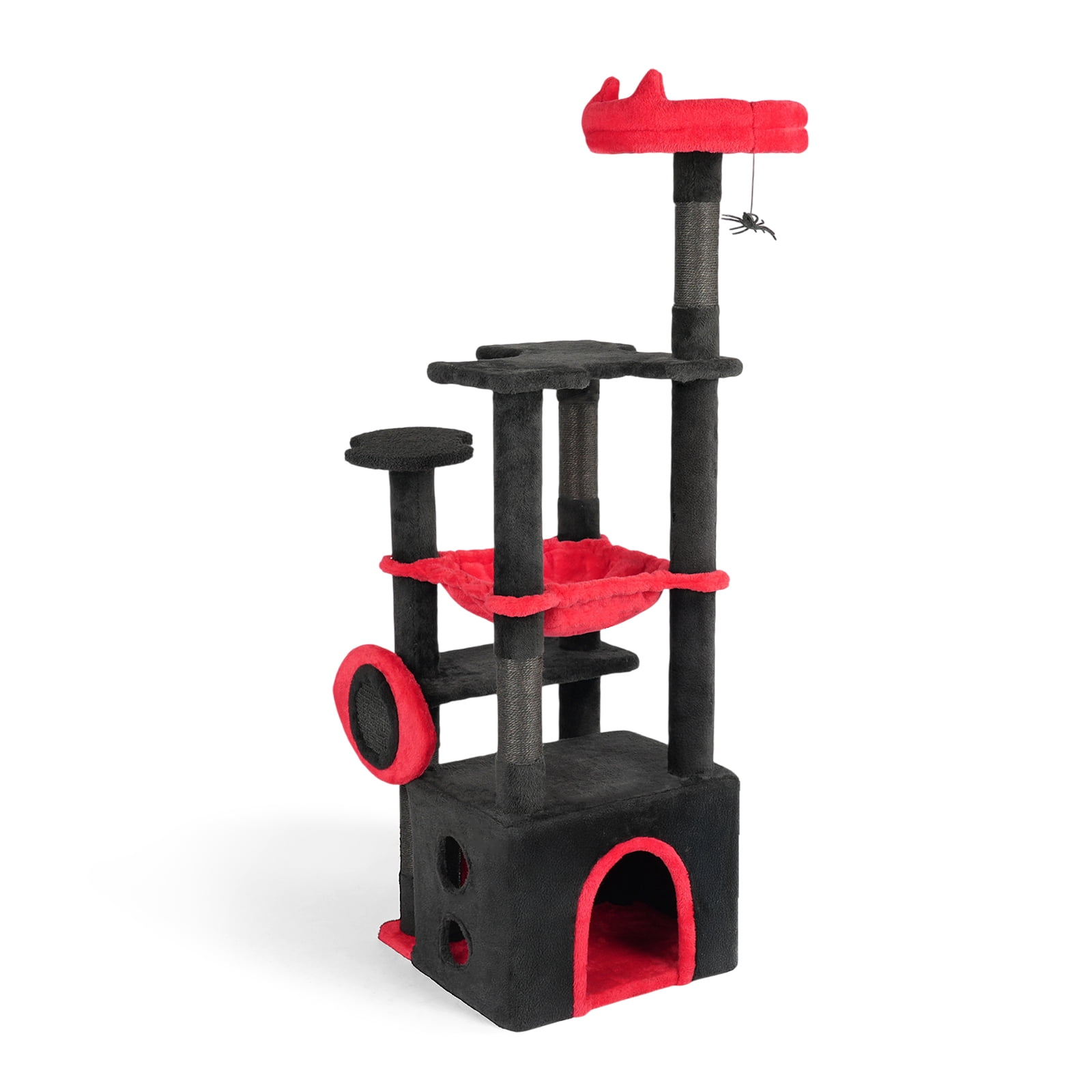 Zimtown 5-Layer Halloween Cat Tree with Scratching Post, Plush Cave Bed & Glow Eyes, Black & Red