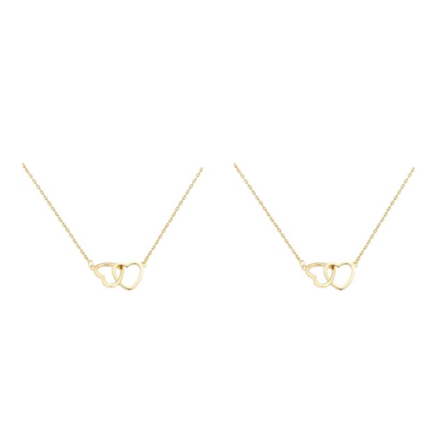 Sonducket Gargantilla clásica de plata de ley para mujer, collar con colgante de doble corazón, color dorado Oro 2Conjunto