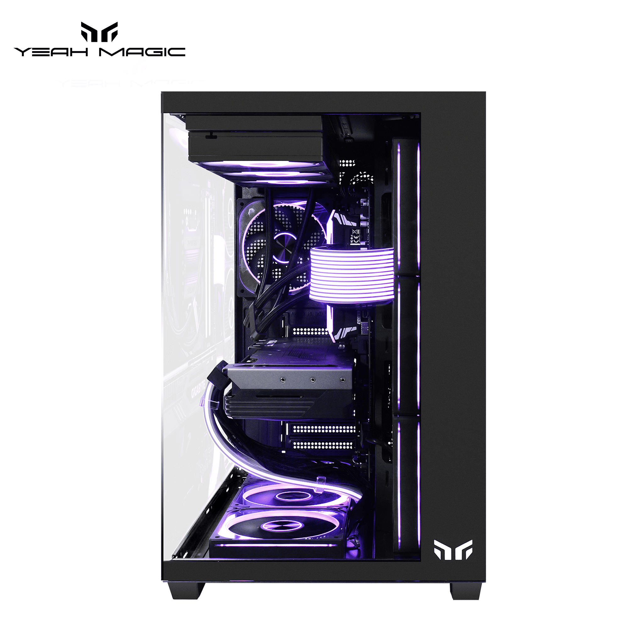 YEAH MAGIC Sword V Gaming PC Case,Seamless Tempered Glass Front & Side Panels, 360mm Radiator Support, Mid-Tower ATX PC Case