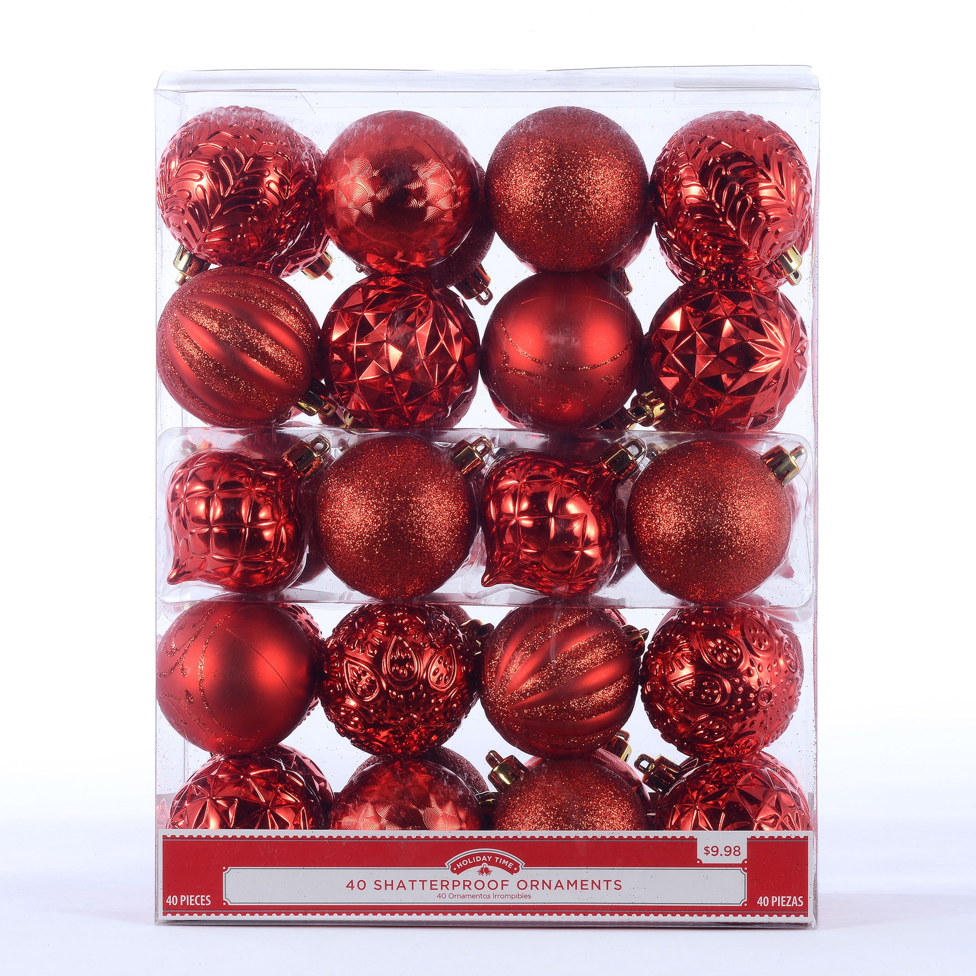 Holiday Time 40 Count Shatterproof Ornaments- Red - Walmart.com ...