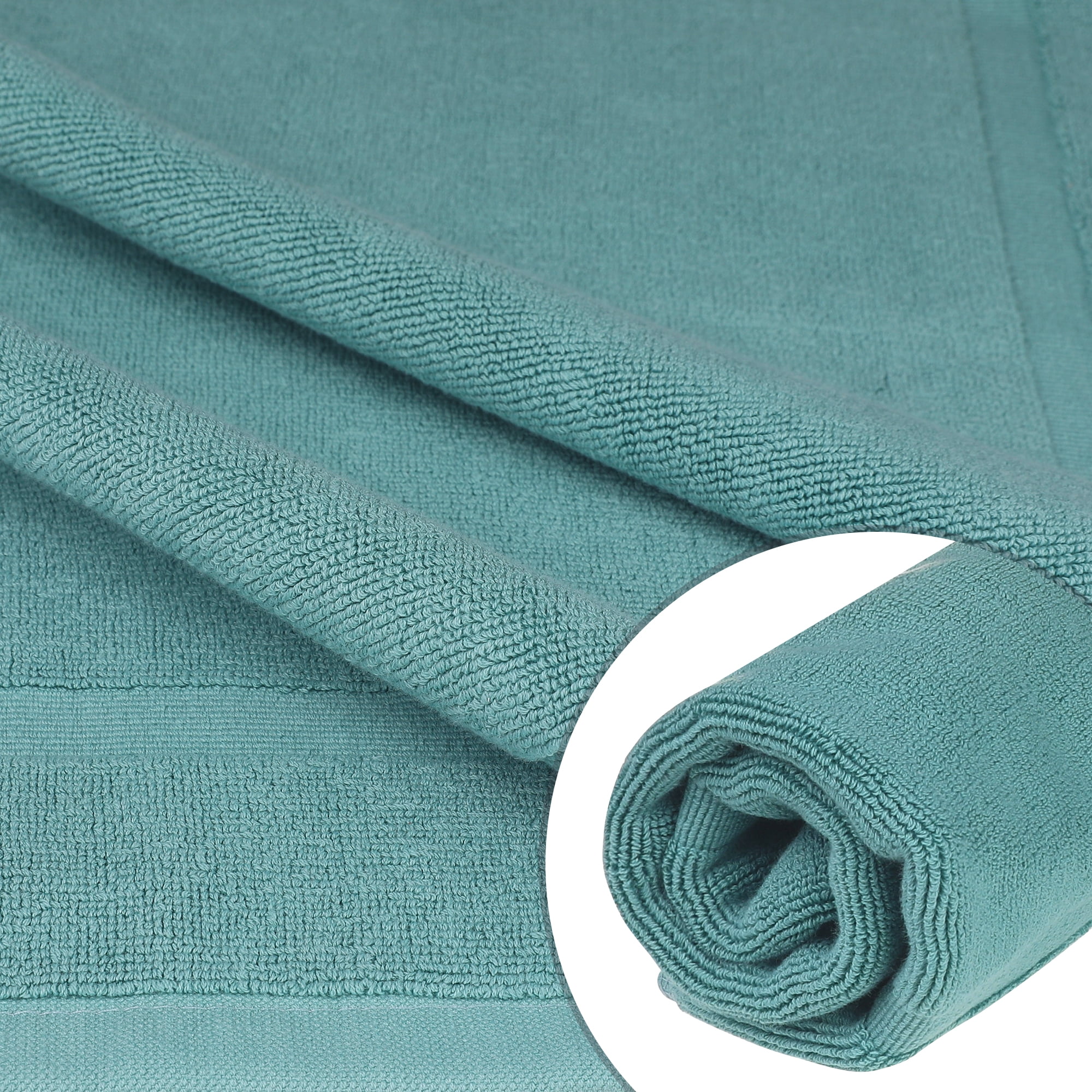 Unique Bargains 3 Pcs Towel Cotton Banded Mat Reversible Step Out Rug Blue 16" x 24"