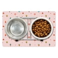thumbnail image 1 of Ice Cream Pet Mat for Food and Water, Pastel Pink Striped Backdrop with Hearts Different Toppings on Sticks and Cones, Non-Slip Rubber Mat for Dogs and Cats, 18" X 12", by Ambesonne, 1 of 2