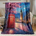 thumbnail image 2 of 1pc London Red Phone Booth & Big Ben Floral Landscape HD Printed Flannel Blanket - Soft Warm All-Season Outdoor Indoor Throw for Camping, Sofa, Bed - Machine Washable Gift for Family Friends, 2 of 14
