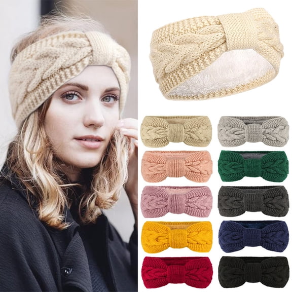 Winter Knit Twist Cable Head Wraps Fuzzy Lined Headband Knotted Crochet Turban Thick Ear Warmer Elastic Hair Band Accessories for Girls Women