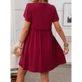 thumbnail image 4 of Women A Line Dress Bamboo Cotton V Neck Short Sleeve Summer Mid Length Loose Fit, 4 of 7