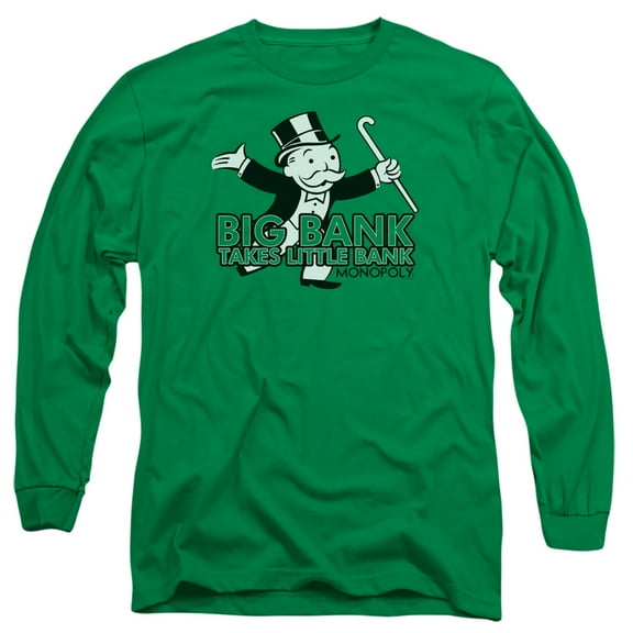 Monopoly Big Bank Long Sleeve Adult 18/1 T-Shirt Kelly Green