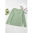 thumbnail image 5 of Women's Grass Green V Neck Long Sleeve Top – Casual Stretchy Tee for Daily Wear, M, 5 of 12