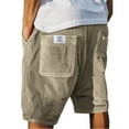 thumbnail image 4 of WTOBBY Men's Corduroy Trendy Casual Bermuda Shorts with Elastic Waist, Multi-Pocket Loose Fit for Street Style Outdoor,Khaki M, 4 of 4