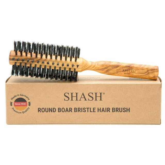 Cepillo redondo de cerdas de jabalí SHASH - Fabricado en Alemania | Da volumen y revitaliza tu cabello con resultados más suaves y suaves - Exfoliación y estimulación del cuero cabelludo - Mango de ma