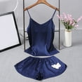 thumbnail image 2 of B91xZ Satin Pajamas Set Womens Button Down Pj Set Sleepwear,Navy M, 2 of 3