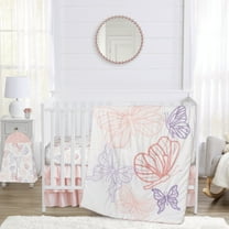 Sweet Jojo Designs Butterfly Pink Purple White 4 Piece Crib Bedding Set