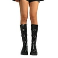 thumbnail image 2 of Lovzfmll Knee High Boots Women, Multi Buckle Mid Calf Chunky Heel Winter, Chunky Mid Heel Round Toe Buckle Leather Motorcycle Boots Warm Casual Fall Black Boots, 2 of 9