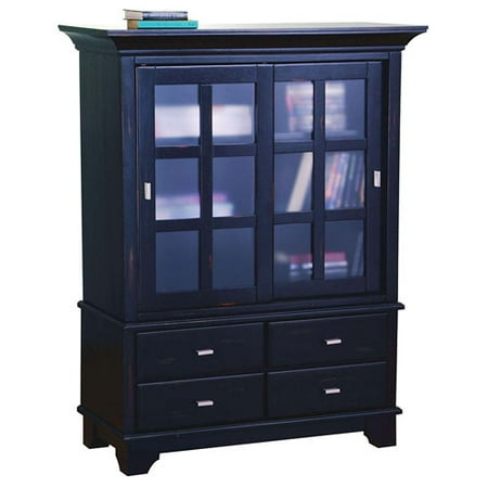 Home Styles Tall Sliding Door Cabinet, Antique Black