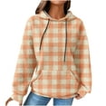 thumbnail image 2 of Waffle Knit Hoodies for Women,Womens 2024 Plaid Print Waffle Weave Hoodie Winter Fall Pocket Long Sleeves Sweatershirt,Women's Waffle Hoodies for Women Plaid, 2 of 7