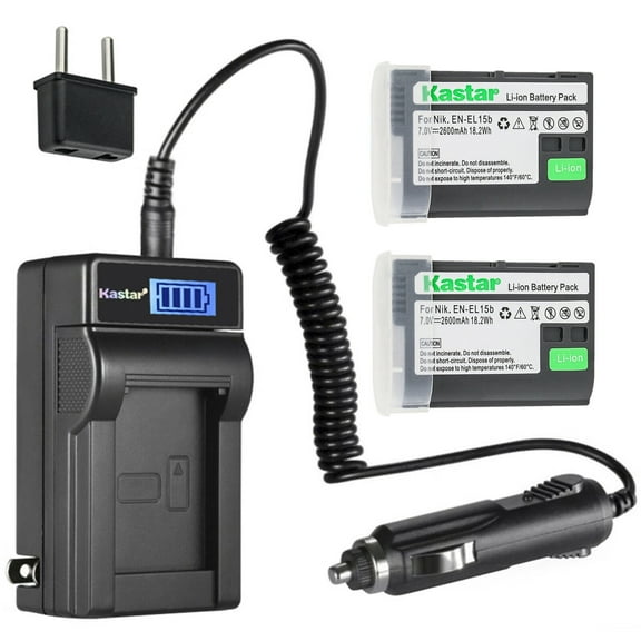 Kastar 2-Pack EN-EL15b Battery and LCD AC Charger Compatible with Nikon EN-EL15 ENEL15, EN-EL15a ENEL15a, EN-EL15b ENEL15b, EN-EL15e ENEL15e Battery, Nikon MH-25, MH-25a, MH-25b Charger