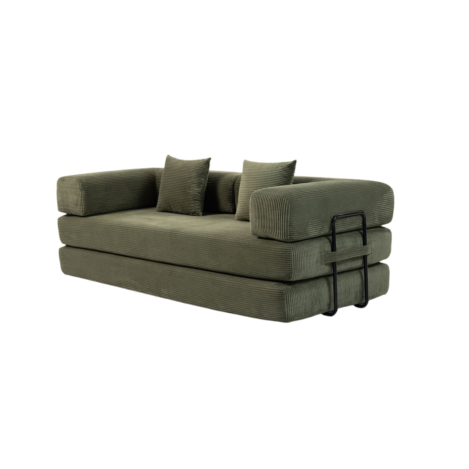 Hommoo Versatile Corduroy Fabric Full Foam Modular Compressed Sofa Couch Bed Sleeper with Multiple Layout Options, Green