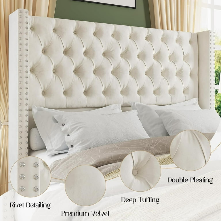 Jocisland King Size Velvet Upholstered Bed Frame with Fabric
