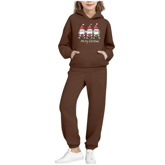 Auroural Toddler Girls Sweatsuit Size 2T Toddler Boys Sweatsuits 2 Piece Children's Christmas Printed Sports Hoodie Long-sleeved Hooded Top Two-piece Set With Elastic Waist Brown 2 Years