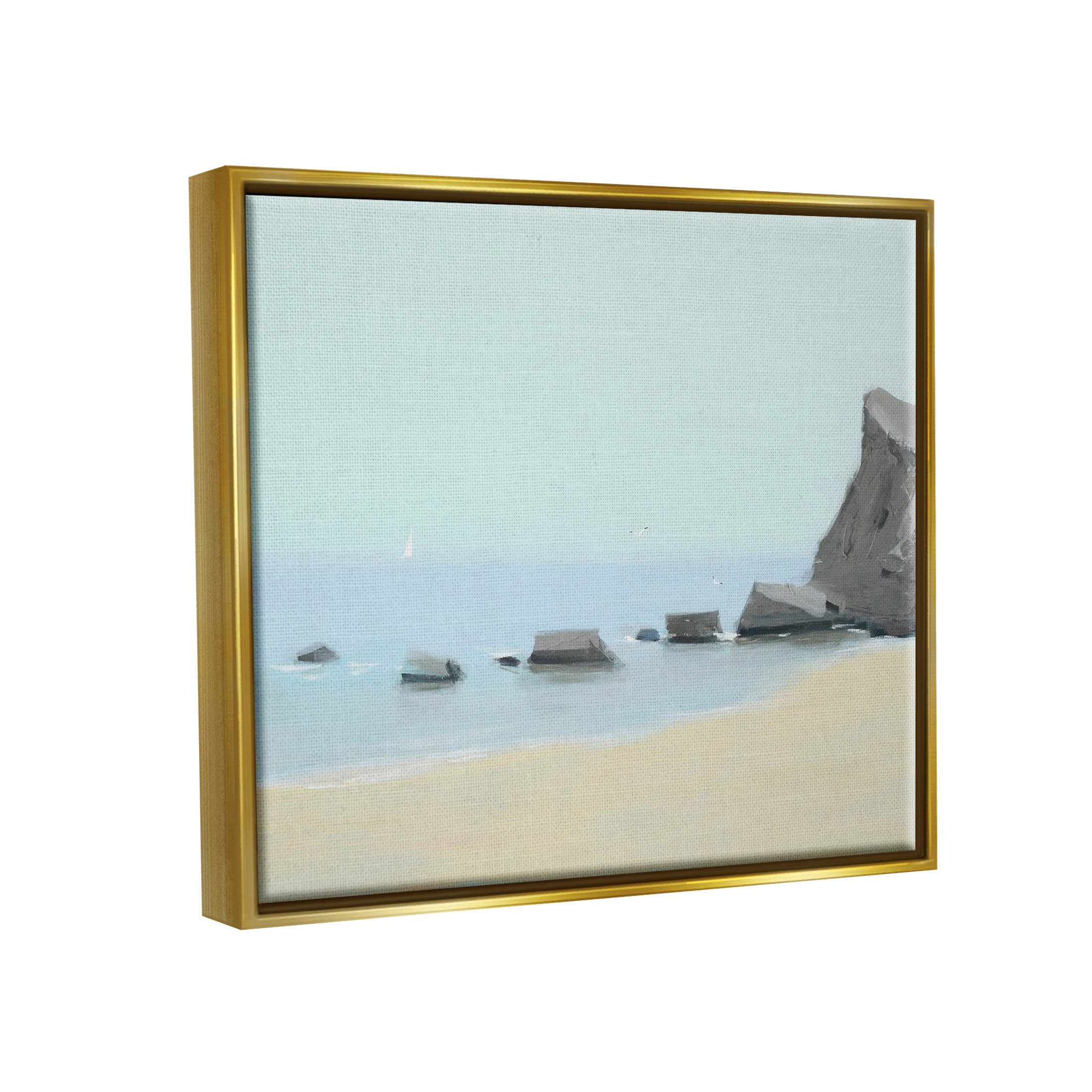 Calm Beach Shore Rocks Coastal Graphic Art Metallic Gold Framed Art Print Wall Art