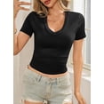 thumbnail image 5 of Women Summer Sexy Deep V Neck Short Sleeve Casual Slim Fit Basic T Shirt Top, 5 of 5