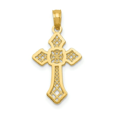14k Yellow Gold Cross Religious Lace Center Arrow Tips Pendant Charm Necklace Fancy