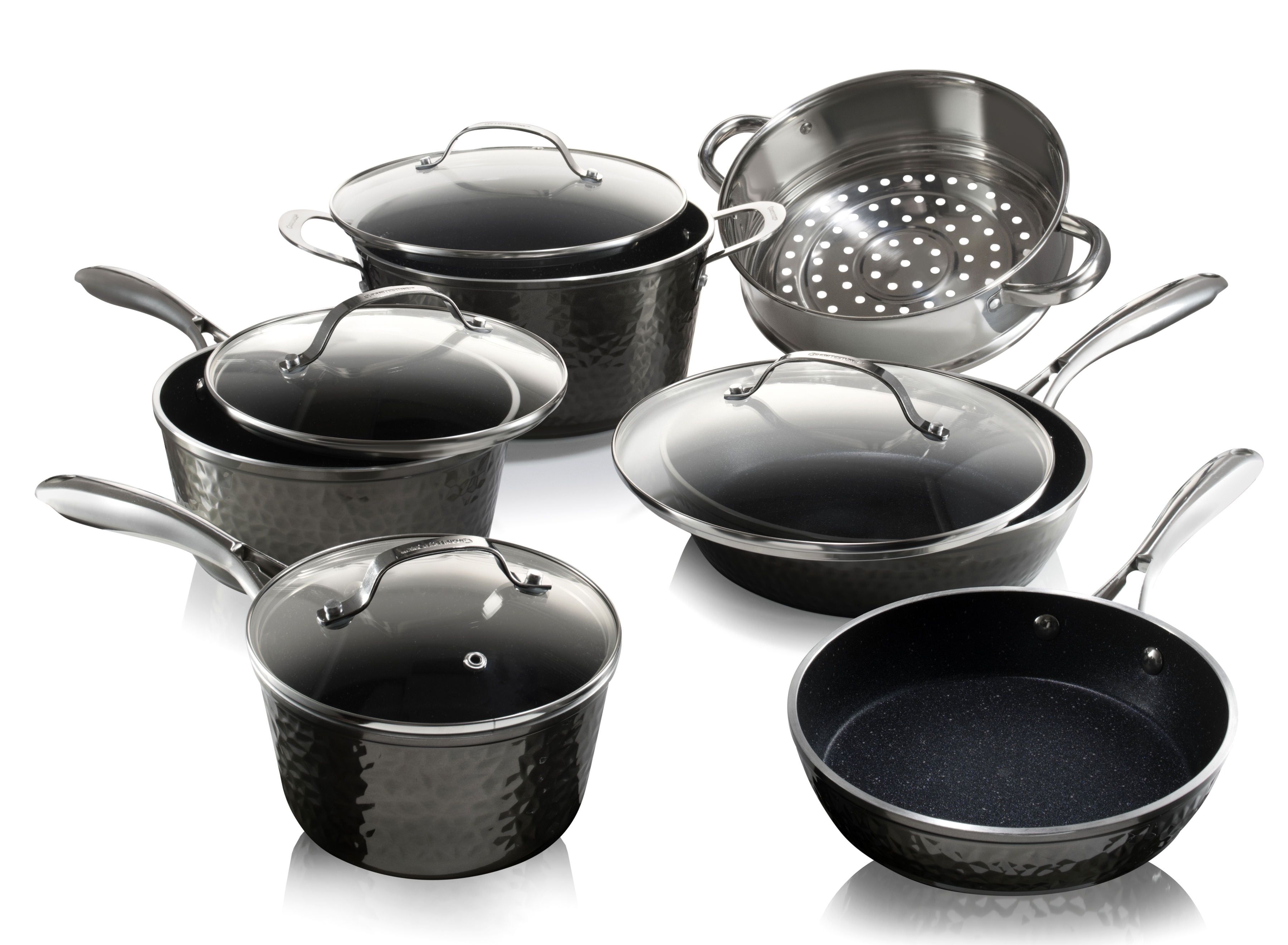 Induction Kitchen Cookware Sets Nonstick Granite Hammered Pan Set 12 Piece Dishwasher Safe Cooking Pots and Pans Set