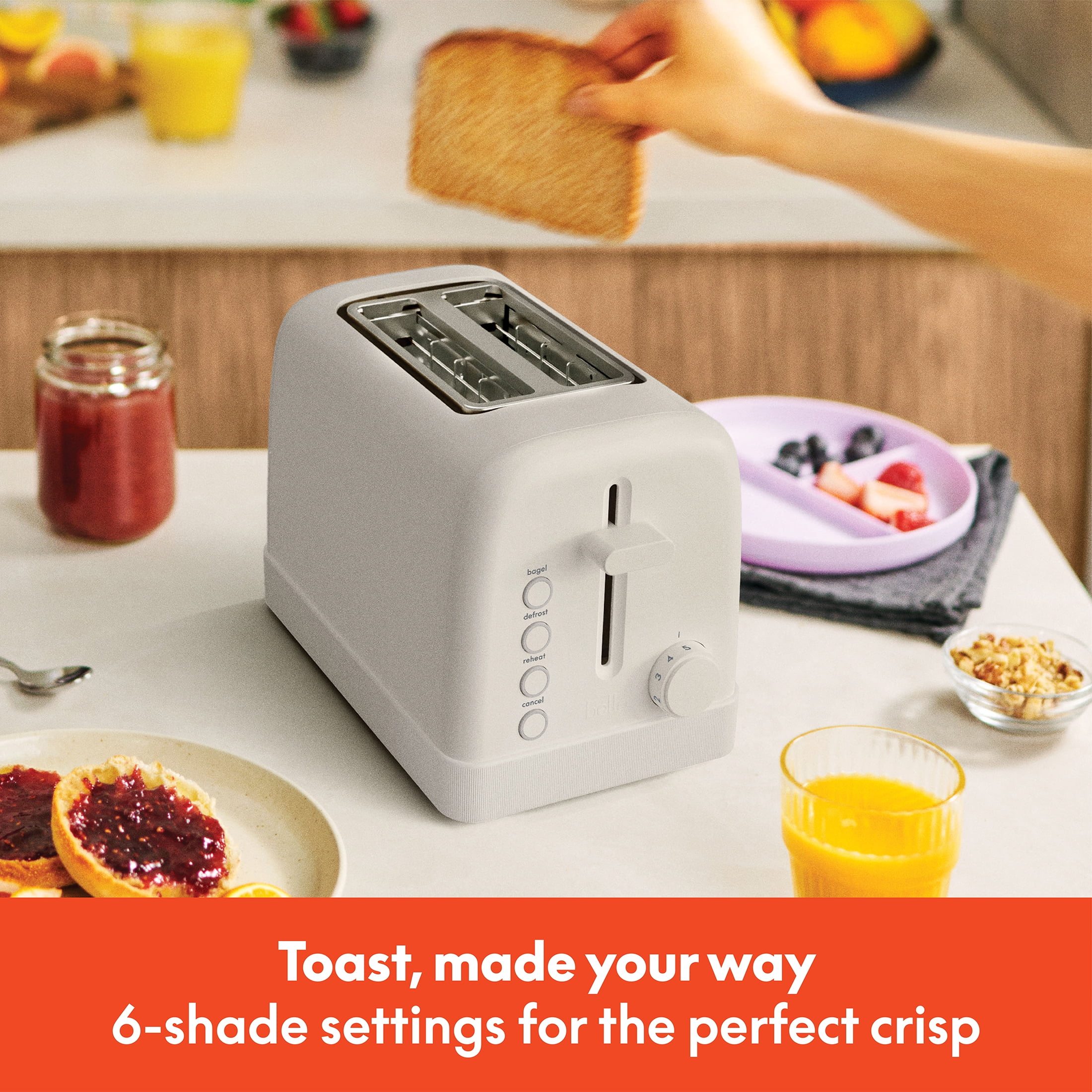 bella 2-Slice Toaster, 6 Setting Shade Control with Reheat, Cancel, Bagel & Defrost Buttons, Removable Crumb Tray, Anti Jam & Auto Shutoff, Oatmilk