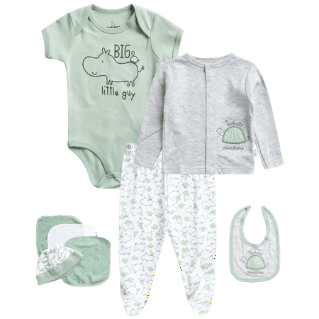 

Duck Duck Goose Newborn Baby Boy s Take Me Home Layette Gift Set - 8 Piece Cardigan Bodysuit Pants Hat and Washcloths