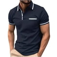 thumbnail image 4 of Aobny T-Shirts Pocket Button Up Plain Mens Tshirt Short Sleeve Collared Polos Big & Tall Mens Tshirts,Navy Blue,S, 4 of 5