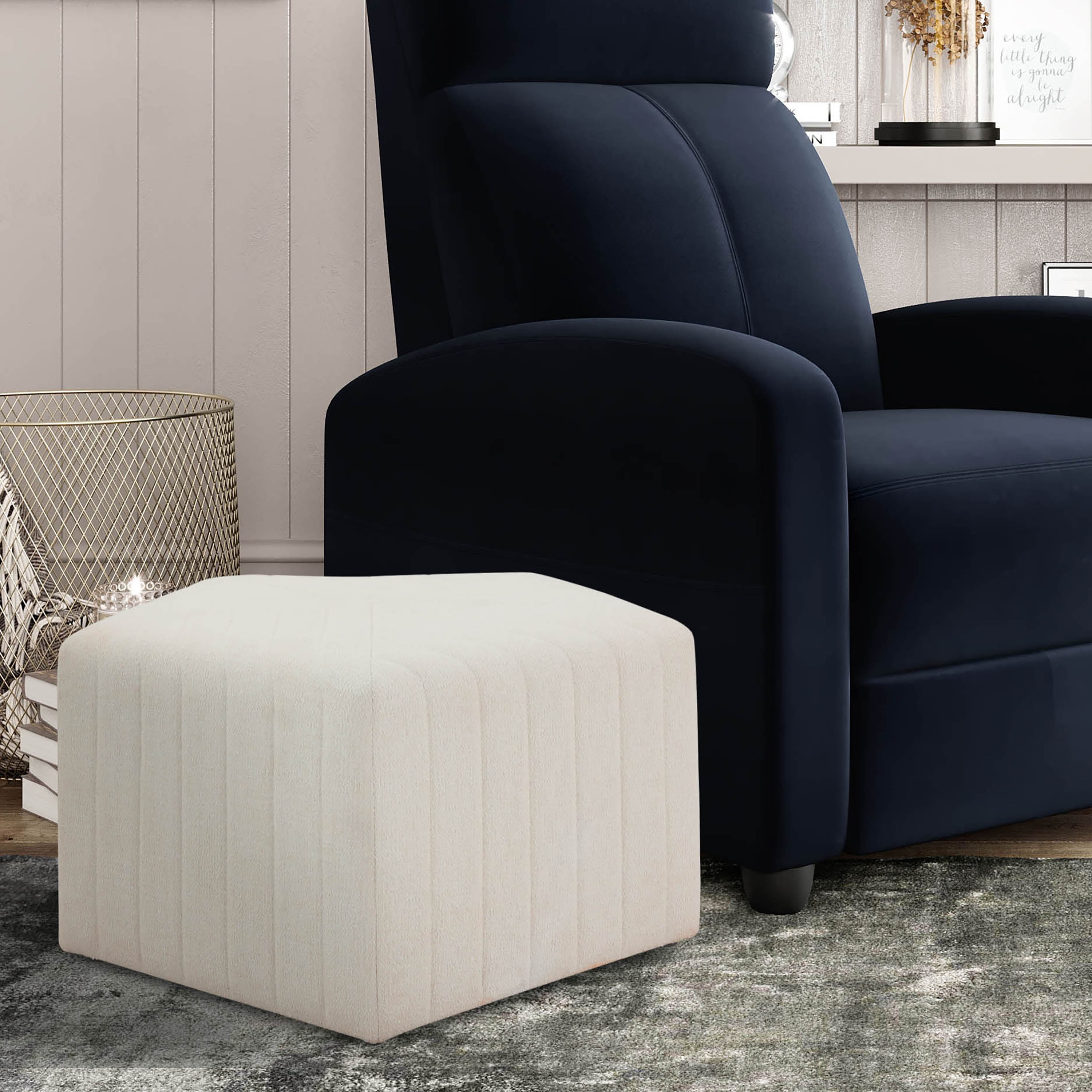 Lifestyle Solutions Gentry Pentagonal Ottoman, Snow White Fabric
