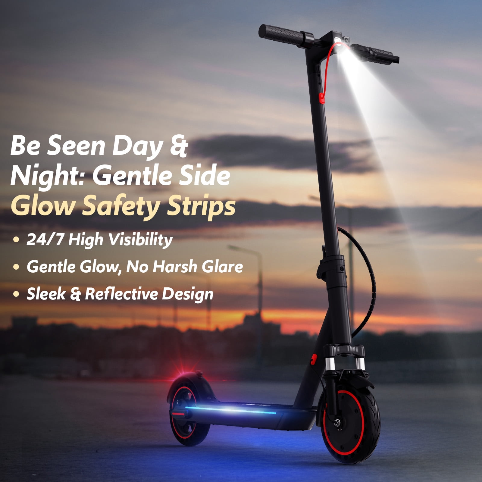 Electric Scooter for Adults, Up to 23 Miles & 22 MPH, 550W Motor, Front Suspension, Built-in Side Lights