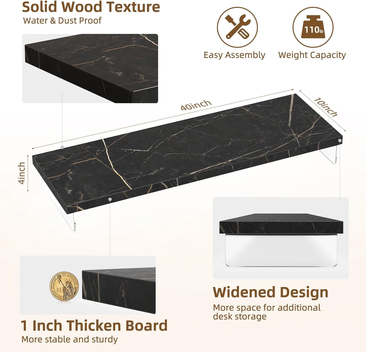 Dual Monitor Stand Riser, 40 Inch Large Computer Monitor Shelf with Storage for Office Desk, Wood Acrylic Desktop Organizer for Laptop TV Printer