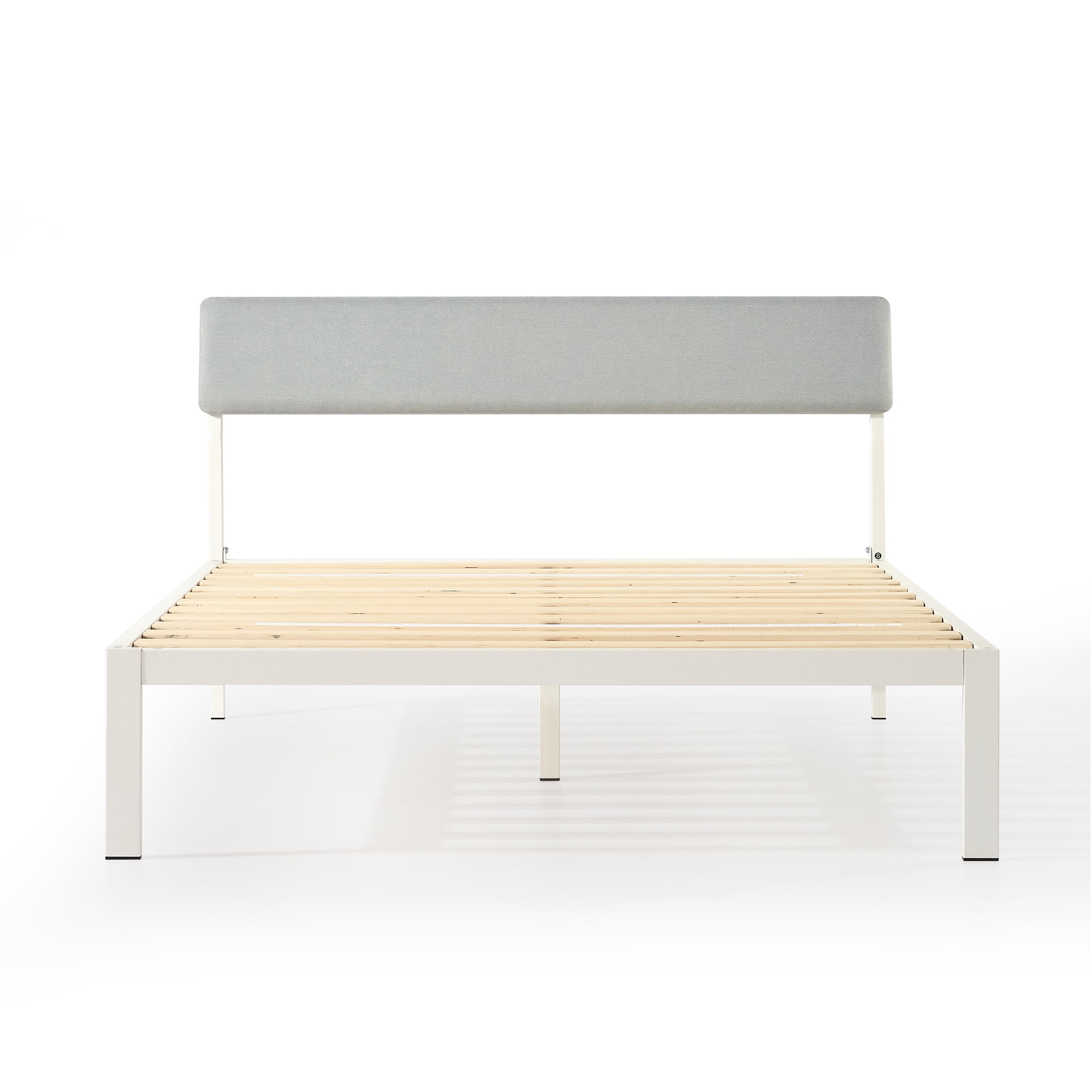 Mellow Kera Metal Platform Bed with Angled Upholstered Headboard, Solid Wooden Slats, Sky Gray, Full