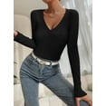 thumbnail image 3 of MOYIKO V Neck Long Sleeve Shirts for Women Fitted Thermal Lightweight Trendy Tops, 3 of 7