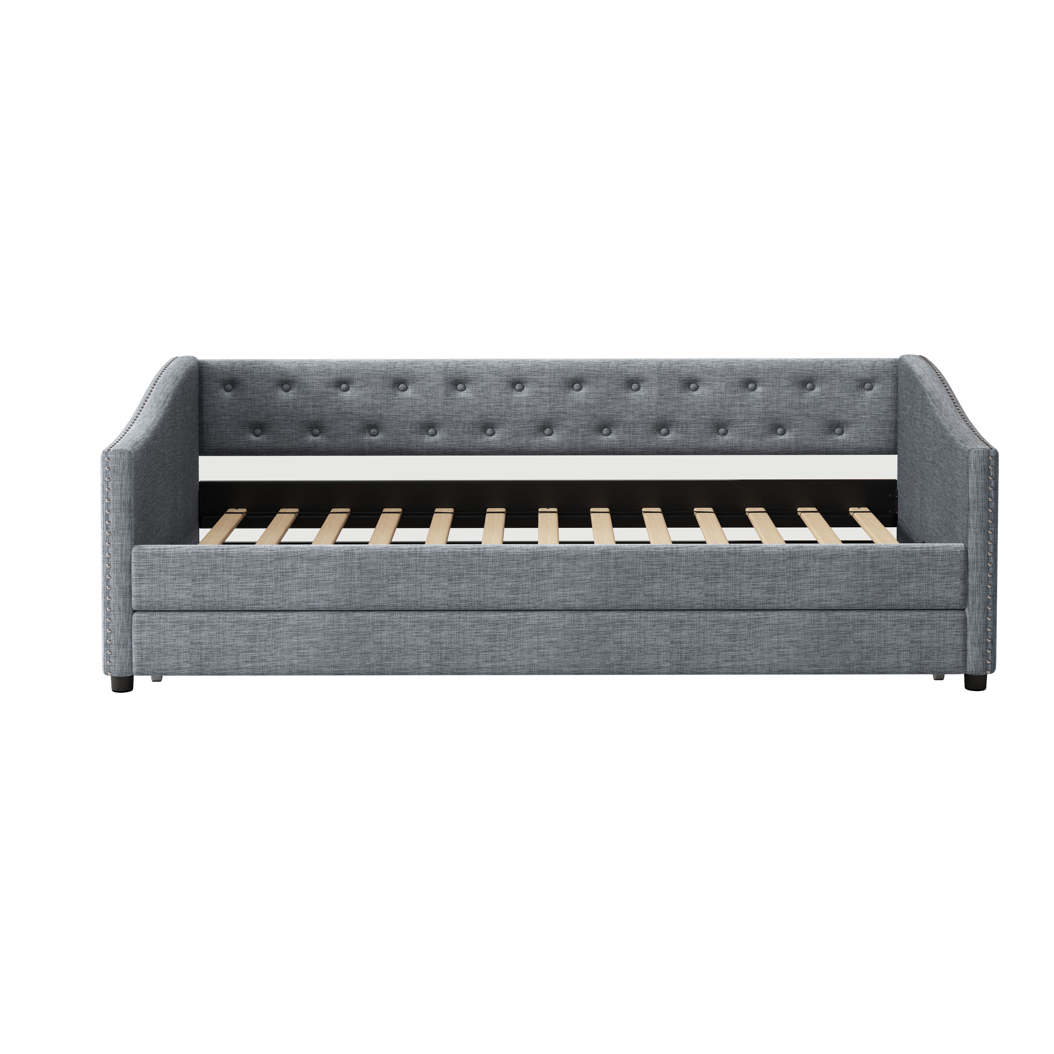 MAYEERTY Twin Size Upholstered Tufted Sofa Bed with Drawers, Light Grey