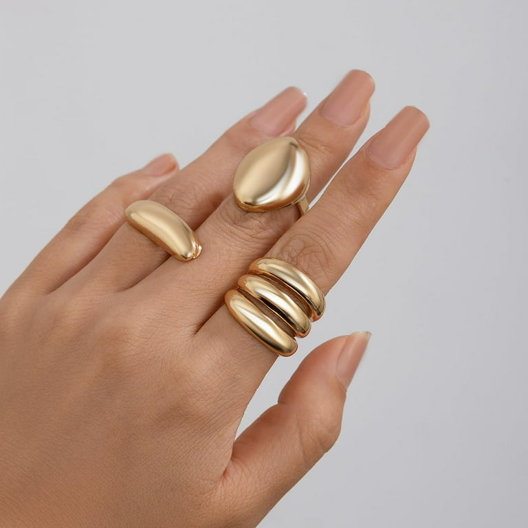 Chunky Gold Rings for Women, Adjustable Round Dome Ring Set Open