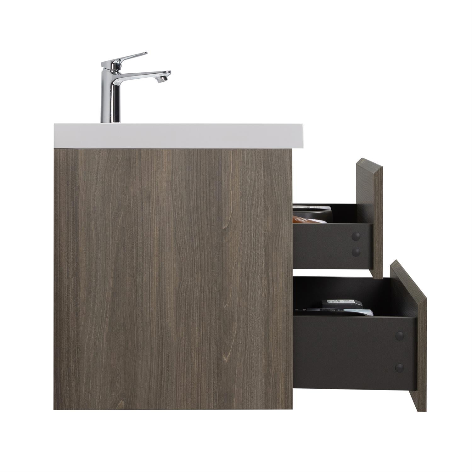 Demi Bonn 30" Floating Bathroom Vanity with Sink, Resin Top Basin and 2 Soft Close Drawers, Faucets and Drains Not Included, Gray