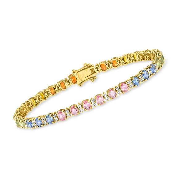 Ross-Simons 7.00 ct. t.w. Multicolored Sapphire Tennis Bracelet With .86 ct. t.w. Diamonds in 14kt Yellow Gold, Women's, Adult
