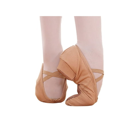 

SIMANLAN Mens Dance Shoe Canvas Ballet Slippers Split Sole Slipper Kids Lightweight Practice Unisex Cross Strap Camel 8.5