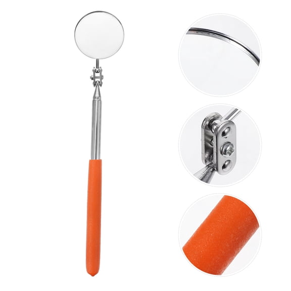 GOOHOCHY Orange Retractable Round Inspection Mirror, Compact 27x5CM Pocket Tool for Easy Maintenance and Viewing