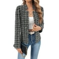thumbnail image 2 of Women'S Plaid Blazer Jacket Warm Open Front Stand Collar Fully Lined Casual Fashion Work Coat Black & White M, 2 of 9