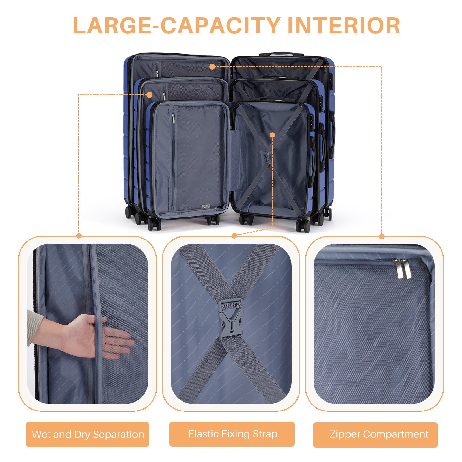 Taoset 24-Inch Expandable Hard Shell Luggage, ABS Suitcase with Dual Spinner Wheels, TSA Accepted Lock, Wet/Dry Compartments, Lightweight & Durable for Travel, Blue