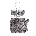 thumbnail image 4 of Faithtur Femmes Été 3PCS Bikini Ensembles Pendaison Cou Soutien-Gorge + Jupe Cordon + String Imprimé Zèbre, 4 of 7