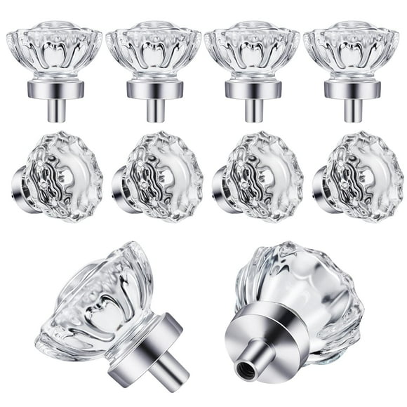 SHINY HANDLES 8 Pack Polished Chrome konbs, Glass Cabinet Knobs, Vintage Crystal Knobs and Pulls for Dresser Drawer,Kitchen