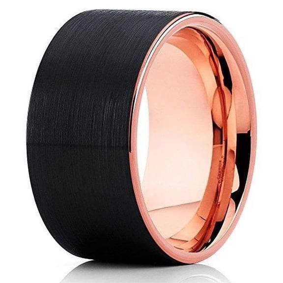 Silly Kings Jewelry Tungsten Wedding Band Rose Gold Tungsten Ring Tungsten Carbide Ring 12mm Black Tungsten Comfort Fit