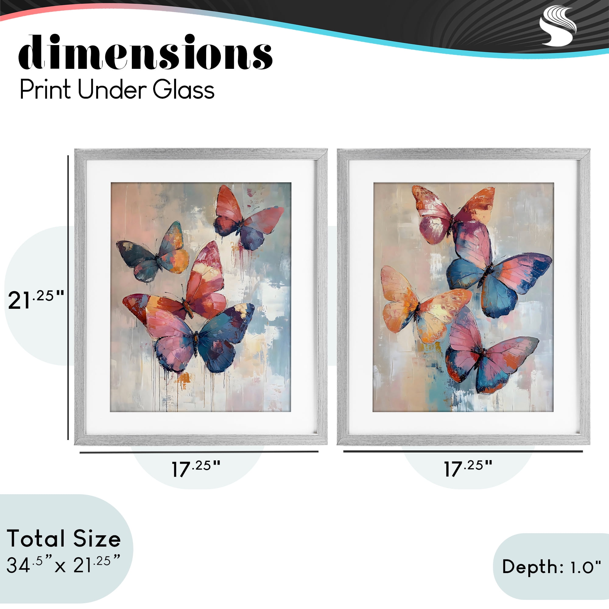 Stupell Industries Butterfly Beauties in Flight 2 Piece Gray Framed Print Under Glass Set, design by Creative Studio