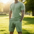 thumbnail image 3 of GINGTTO Men’s Green Active Workout Set, Short Sleeve Tee & Athletic Shorts - Moisture Wicking Summer Outfit for Gym, Running & Outdoor Training, 3 of 9
