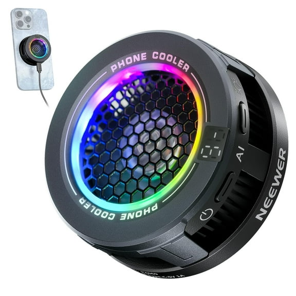 Neewer Basics Magnetic Phone Cooler - Low-Noise USB Fan, RGB Light, Smart Temp Control, for iPhone 15/16 Pro Max/Samsung/iPad, PA069
